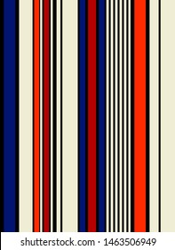 Stripe seamless pattern with Blue, Red, Black, Orange and Beige colors vertical parallel stripes.Vector abstract background.