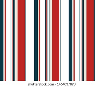 Stripe seamless pattern with Blue, Red, Grey and white colors vertical parallel stripes.Vector abstract background.