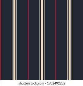 Stripe seamless pattern with ฺNavy blue, Red and Beige colors vertical parallel stripes.Vector abstract background.