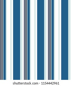 Stripe seamless pattern with blue tone colors and white vertical parallel stripes.Vector abstract background.