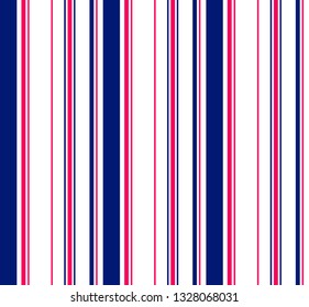 Stripe seamless pattern with blue, white and pink colors vertical parallel stripes.Vector illustration.