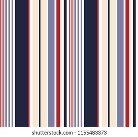 Stripe seamless pattern with blue,red and white colors vertical parallel stripes.Vector pattern stripe abstract background.