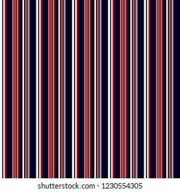 Stripe seamless pattern with blue,red and white vertical parallel stripes.Vector pattern stripe abstract background.