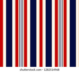 Stripe seamless pattern with blue,red,beige and white colors vertical parallel stripes.Vector abstract background.