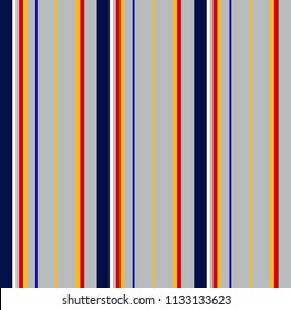 Stripe seamless pattern with blue,red,yellow and grey vertical parallel stripe.vector stripes pattern abstract background.