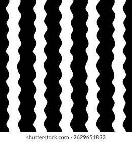 Stripe seamless pattern with bold black and white wavy lines. Eye-catching vertical stripe texture perfect for fabric, packaging, or statement graphic design. Drag to swatches panel to use.