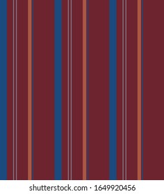 Stripe seamless pattern with Classic blue, Maroon red, Grey and Orange colors vertical parallel stripes.Vector abstract background.