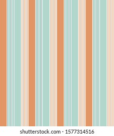 Stripe seamless pattern with  Green, Orange pastel and White colors vertical parallel stripes.Vector abstract background.