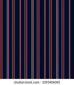 Stripe Seamless Pattern. With Navy Blue And Red Vertical Parallel Stripes. Vector Pattern Stripe Abstract Background.