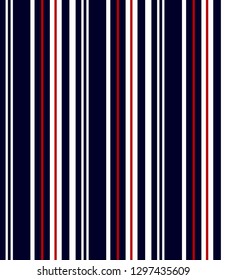 Stripe Seamless Pattern With Navy Blue, Red And White Vertical Parallel Stripes.Vector Stripe Abstract Background.