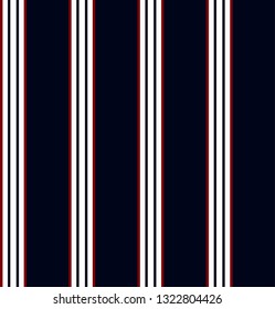 Stripe seamless pattern with navy blue, red and white colors vertical parallel stripes.Vector abstract background. 