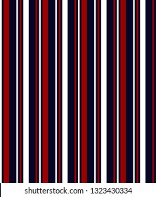 Stripe seamless pattern with navy blue, red and white colors vertical parallel stripes.Vector abstract background. 