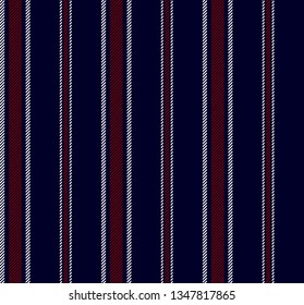 Stripe seamless pattern with Navy blue, Red and White colors vertical parallel stripes.Vector illustration.