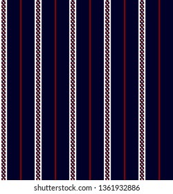 Stripe seamless pattern with Navy blue, Red and white colors vertical parallel stripes.Vector abstract background.