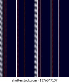 Stripe seamless pattern with Navy blue, White and Red colors vertical parallel stripes.Vector abstract background.