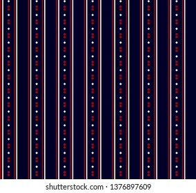 Stripe seamless pattern with navy blue, red and white vertical parallel stripes.Vector abstract background.
