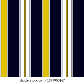 Stripe seamless pattern with Navy blue, White and Yellow colors vertical parallel stripes.Vector abstract background.