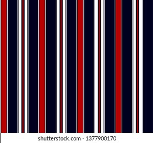 Stripe seamless pattern with Navy blue, White and Red colors vertical parallel stripes.Vector abstract background.