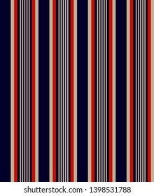 Stripe seamless pattern with Navy blue, Red, Yellow and beige colors vertical parallel stripes.Vector abstract background.