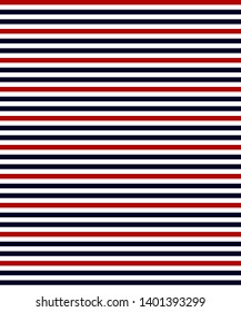 Stripe seamless pattern with navy blue, red and white colors horizontal parallel stripes.Vector abstract background.