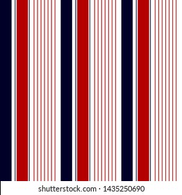 Stripe seamless pattern with navy blue, red and white colors vertical parallel stripes.Vector abstract background.