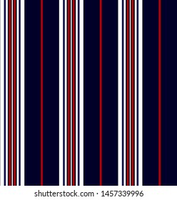 Stripe seamless pattern with Navy blue, Red and white colors vertical parallel stripes.Vector abstract background.