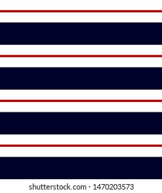 Stripe seamless pattern with Navy blue, Red and white colors horizontal parallel stripes.Vector abstract background.