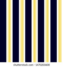 Stripe seamless pattern with Navy blue, Yellow and white colors vertical parallel stripes.Vector abstract background.