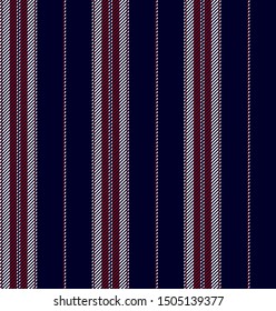 Stripe seamless pattern with Navy blue, Red and White colors vertical parallel stripes.Vector abstract background.