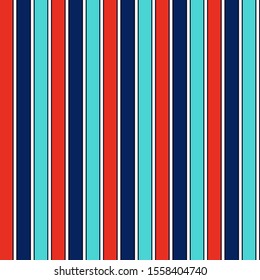 Stripe seamless pattern with Navy blue, Orange, Blue and white colors vertical parallel stripes.Vector abstract background. 