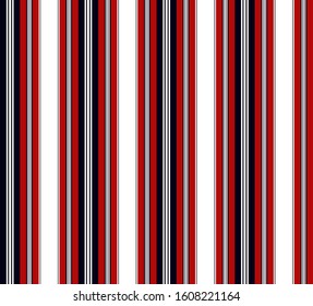 Stripe seamless pattern with Navy Blue, Red and white colors vertical parallel stripes.Vector abstract background.