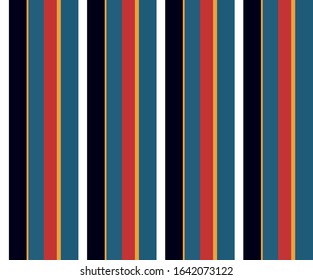 Stripe seamless pattern with Navy Blue, Blue, Red, Yellow and White colors vertical parallel stripes.Vector abstract background.