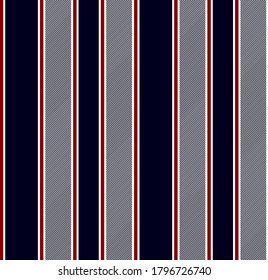 Stripe seamless pattern with Navy Blue, Red and white colors vertical parallel stripes.Vector abstract background