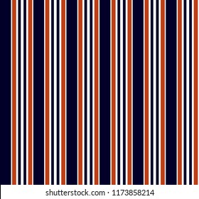 Stripe Seamless Pattern With Navy Blue,orange And White Vertical Parallel Stripe.Vector Stripe Abstract Background.