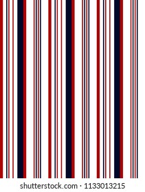 Stripe seamless pattern with navy blue,red and white vertical parallel stripe.Vector abstract background.