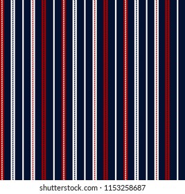 Stripe seamless pattern with navy blue,red and white vertical parallel stripes.Vector pattern stripe abstract background.