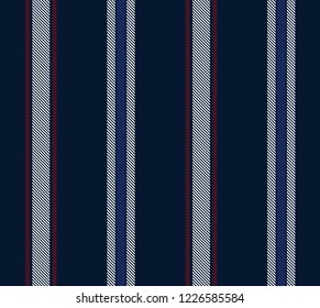 Stripe seamless pattern with navy blue,red and white colors vertical parallel stripes.Vector abstract background. 