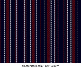 Stripe seamless pattern with navy blue,red and white vertical parallel stripes.Vector background.