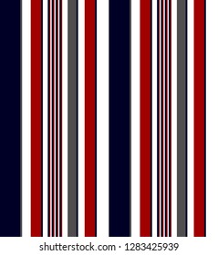 Stripe seamless pattern with navy blue,red and white colors vertical parallel stripes.Vector abstract background.