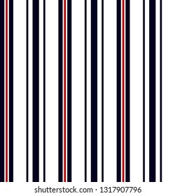 Stripe seamless pattern with navy blue,red and white colors vertical parallel stripes.Vector abstract background. 