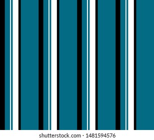 Stripe seamless pattern with Ocean blue, Black and white colors vertical parallel stripes.Vector abstract background.