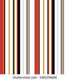 Stripe seamless pattern with Orange, Black, Red, Blue and White colors vertical parallel stripes.Vector abstract background.