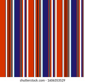 Stripe seamless pattern with Orange, Black, Blue, Green and white colors vertical parallel stripes.Vector abstract background.
