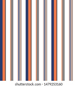 Stripe seamless pattern with Orange, Blue, Black, and white colors vertical parallel stripes.Vector abstract background.