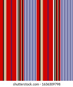 Stripe seamless pattern with Orange, Blue, Black, Golden and White colors vertical parallel stripes.Vector abstract background.