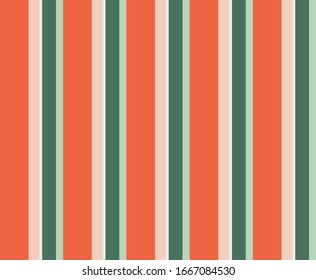 Trazado sin fisuras con colores naranja, rosa coral, verde y blanco claro rayas paralelas verticales.Fondo abstracto vectorial.
