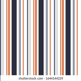Stripe nahtloses Muster mit orangen, Navy Blue, Gray, Classic Blue und White vertikalen parallelen Streifen.Vektorillustration abstrakter Hintergrund.