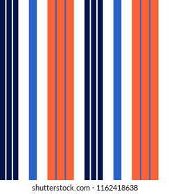 Stripe seamless pattern with orange,blue and white vertical parallel stripe.Vector stripes abstract background.