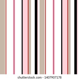 Stripe seamless pattern with Pink, Beige, Black and White colors vertical parallel stripes.Vector abstract background.