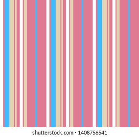 Stripe seamless pattern with Pink, Beige, Blue and White colors vertical parallel stripes.Vector abstract background.